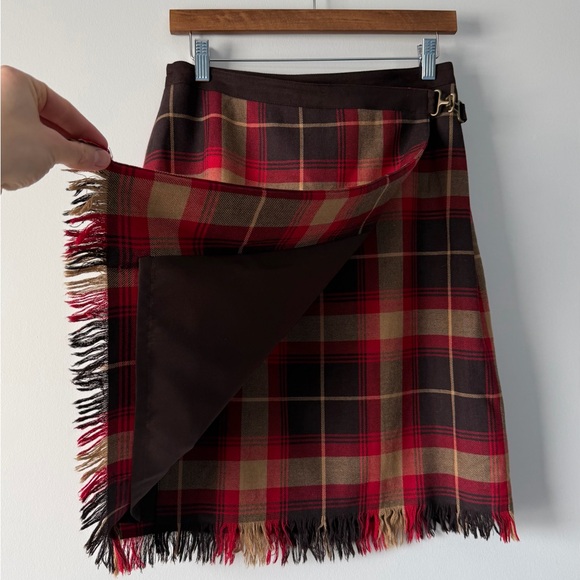 cleo Dresses & Skirts - Plaid Wrap Skirt Wool Red and Brown